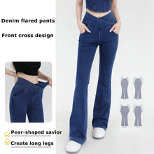 Load image into Gallery viewer, Yoga Jeans for Women Denim Pants Sexy Flared Trousers Lady Pants Hip Lifting and Cross Waist Design Indoor Sports Outdoor Flared
