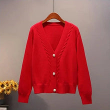 Load image into Gallery viewer, Red Knit Button Cardigan Sweater

