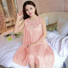 Load image into Gallery viewer, Embroidery Transparent Slip Sleepwear for Sleeping Big Size Night Dress Sexy Lingerie Nightgown Women Home Clothing
