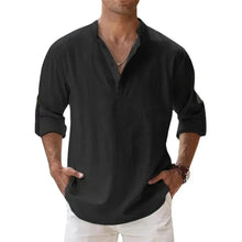 Load image into Gallery viewer, Streetwear Men Lightweight Shirts Long Sleeve Henley Cotton Linen Shirts for Men Beach Hawaiian Shirts Breathable Collar Tshirts

