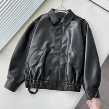 Load image into Gallery viewer, Black Faux Leather Moto Jacket

