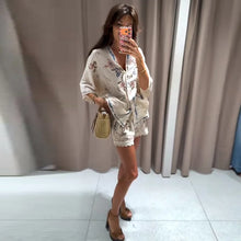 Load image into Gallery viewer, Casual Print Top Shorts Women Set Holidays V-neck Long Flare Sleeve Blouse Wide Leg Short Pants 2026 Summer Autumn Lady Outfit
