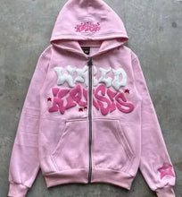 Load image into Gallery viewer, Hooded zipper hoodie with retro American-style letters, unisex, suitable for pairing with a millennial-style jacket
