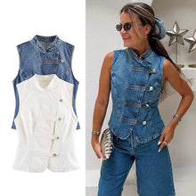 Load image into Gallery viewer, Women's Tops 2026 Summer New Fashion Retro Denim Blouse Women's Chic Summer Travel Joker Youth Blouse Vest
