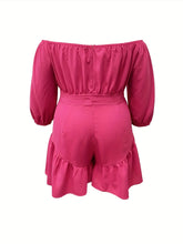 Load image into Gallery viewer, Rose Red Casual Off-the-shoulder Three-quarter Sleeve Ruffle Fitted Holiday Jumpsuit
