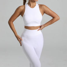 Load image into Gallery viewer, Seamless Ribbed High Waisted Yoga Set for Women, Tummy Control Criss Cross Back Workout Outfit, Quick Dry Fitness Set for Gym
