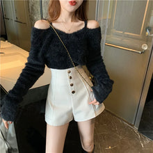 Load image into Gallery viewer, Black Shorts Women Spring Summer New Wide Leg Pants High Waist Single BreastedAApricot casual hot pants
