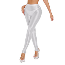 Load image into Gallery viewer, Womens Shiny Glossy High Waisted Stirrup Leggings Tights Gymnastics Workout Yoga Pants Tummy Control Sports Trousers
