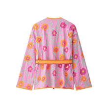 Load image into Gallery viewer, Women's Flowers Embroidered Coats Autumn New V-neck Long Sleeve With Belt Jackets Fashion Casual Female Chic Outerwear
