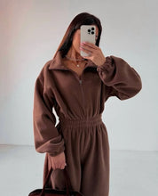Load image into Gallery viewer, Jumpsuit Women 2026 New Fashionable Long Sleeved Jumpsuit for Women's Casual Half Open Collar Elastic Waist Jumpsuit

