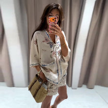 Load image into Gallery viewer, Casual Print Top Shorts Women Set Holidays V-neck Long Flare Sleeve Blouse Wide Leg Short Pants 2026 Summer Autumn Lady Outfit
