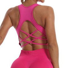 Load image into Gallery viewer, Cross-Back Sports Bra for Women Seamless Yoga Bra with Chest Support and Padding Sports Clothes for Woman Lady Bras Tank Tops
