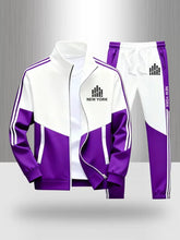 Load image into Gallery viewer, Tracksuit Men's New York Print 2 Piece Set Sportswear Color Block Zip Up Jacket and Jogger Pants Casual Striped Athletic Outfit
