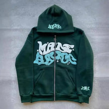 Load image into Gallery viewer, Hooded zipper hoodie with retro American-style letters, unisex, suitable for pairing with a millennial-style jacket
