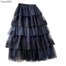 Load image into Gallery viewer, Women Skirts Cake-Style Skirt Spring Summer Fashion Lace Skirts Ladies High-Waisted Slimming Long Lace Skirt Elegant Tulle Skirt
