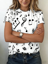 Load image into Gallery viewer, Women T-Shirt  Music Note Print Short Sleeve Crew Neck Casual Loose Fit Casual Top Spring Summer Daily Streetwear Versatile Top
