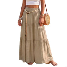 Load image into Gallery viewer, Skirts for Women Linen Maxi Skirt Pleated Long Flowy Elastic Skirt Tiered Beach A-Line Skirts 6XDA
