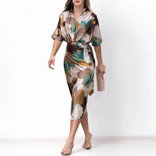 Load image into Gallery viewer, Elegant V-Neck Belted Midi Dress
