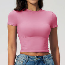 Load image into Gallery viewer, Yoga Shirts Women Sexy Exposing The Navel Short Sleeve Workout Crop Top Gym Top Fitness Running Workout Sport T-shirts Yoga Wear
