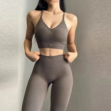 Load image into Gallery viewer, Women's fitness suit, V-neck bra yoga set sports high waisted leggings, tight fitting and shaping
