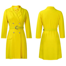 Load image into Gallery viewer, Pleated Notched Collar Midi Dress
