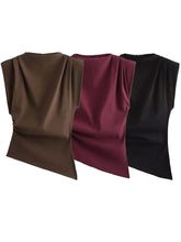 Load image into Gallery viewer, HH Woman's Summer Casual Asymmetrical Tops 3 Color Solid O-Neck Sleeveless Back Zipper Women New Fashion Slim Tops Mujer
