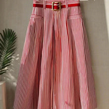 Load image into Gallery viewer, Skirts Spring Summer Retro Vintage French Stripes Midi High Waist A-Line Dating Skirts 2025 for Women
