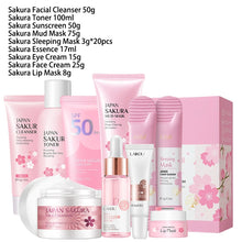 Load image into Gallery viewer, 9pcs Facial Products Kit Sakura Skin Care Set Facial Cleanser Face Cream Sunscreen Facial Mask Eye Cream Korean Skincare Product
