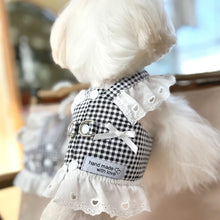 Load image into Gallery viewer, Pet Dog Clothes Lace Skirt Pastoral Style Black Plaid  Harness Puppy Dresses Universal Harness Tractionable Retro Princess Dress
