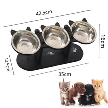 Load image into Gallery viewer, Elevated Cat Food Bowl with Black Wooden Support Frame Stainless Steel Cats Bowls 15° Stand Sloped Feeding &amp; Watering Supplies
