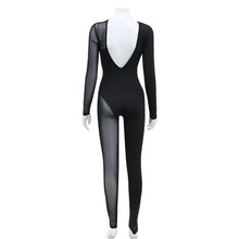 Load image into Gallery viewer, Hipster Tight Jumpsuit Woman Midnight Overalls Streetwear O-Neck Long Sleeve Zipper Sexy See Through Mesh Rompers Women Jumpsuit
