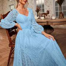 Load image into Gallery viewer, Elegant Party Dress For Woman Evening Prom Dresses Lace Long Gown V Neck Maxi Dress White Pink Floral Lace A Line Balloon Sleeve
