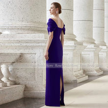 Load image into Gallery viewer, Elegant Formal Party Dresses Purple Off the Shoulder Column Wedding Guest Gowns Long Beading Floor Length Evening Dress 2024

