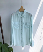 Load image into Gallery viewer, Women Real Silk Shirts Classic Double Pockets Solid Color Casual Fashion Long Sleeve Thin Shirt Blouses Tees
