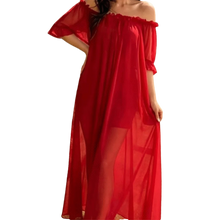 Load image into Gallery viewer, Home Dress Off Shoulder Sheer Nightgown V-neck Ruffle Mesh Nightdress Transparent Short Sleeve Long Sleeping Dress Sleep
