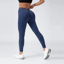 Load image into Gallery viewer, Women Striped Leggings V Back Fashion Gym Outdoor Fitness Athletic Workout Elastic Leggins Yoga Pants Sports Training Tights
