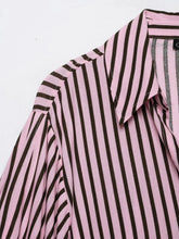 Load image into Gallery viewer, Women Striped Shirts For Women Vintage Elegant Puff Sleeve Summer New High Street Clothes Leisure Single-breasted Lapel Blouse
