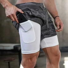 Load image into Gallery viewer, Camo Running Shorts Men Gym Sports Shorts 2 In 1 Quick Dry Workout Training Gym Fitness Jogging Short Pants Summer Men Shorts
