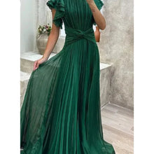 Load image into Gallery viewer, Wedding Guest Dress Elegant Party Long A Line Cap Sleeve Dresses Evening Pleated Off Shoulder Maxi Dress Fuchsia Pink Solid
