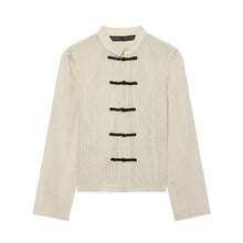 Load image into Gallery viewer, Women Trendy Sexy Striped Shirts Summer Female Chic Rope Buttons Sheer Shirts Lady High Street Elegant Long Sleeve Blouse Tops
