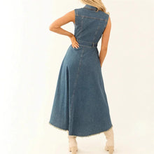 Load image into Gallery viewer, Denim Dresses For Women Sleeveless Sexy Irregular Girl Fashion A-Line Long Tunic Dress Lady Lace-Up Female Jeans Clothes
