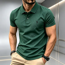 Load image into Gallery viewer, Men Solid Color Polo Shirt Regular Fit Business Casual Short Sleeve Tops With Small Horse Embroidery Chest Print
