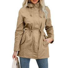 Load image into Gallery viewer, Women's Hooded Trench Coat Spring Autumn Fitted Solid Color Jacket for Daily Outdoor Camping Hiking
