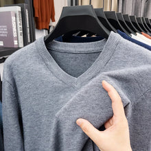 Load image into Gallery viewer, New Sweatwear Men's V Neck Basic Solid Color Sweaters Round Neck Elastic Pullovers Warm Autumn Knitted Oversized Sweater Men
