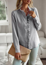 Load image into Gallery viewer, Women's Shirt Elegant Long Sleeve Ruched Stand Neck Office Lady Blouse Casual Button Shirts Harajuku Tunics Street Simple Tops

