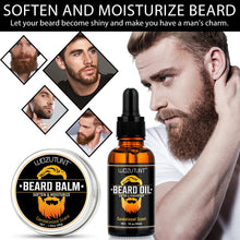 Load image into Gallery viewer, Men Beard Moisturizing &amp; Nourishing Oil &amp; Long-Lasting Smoothing Styling Butter，Facial Hair Conditioning Set for All Beard Types
