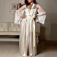 Load image into Gallery viewer, Womens Nightdress Sexy Long Lace Lingerie  Nightwear Bath Robe Gown Imitation Ice Silk Nightdress Solid Color Nightgown
