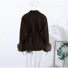 Load image into Gallery viewer, Elegant Women's Lace Up Woolen Coats Solid Full Sleeve Turn-down Collar Loose Lady Coats 2025 Autumn Winter Female Streetwear
