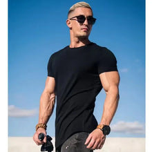 Load image into Gallery viewer, Muscle Training T-shirt Men's Summer Workout Short Sleeve T-shirt High Quality Cotton Fitness Men T-shirt Gym Solid Color Tops
