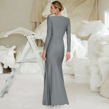 Load image into Gallery viewer, Women's Elegant Wedding Party Dress Female Clothing O-neck Long Sleeve Ruched High Waist Bodycon Long Maxi Evening Prom Dresses
